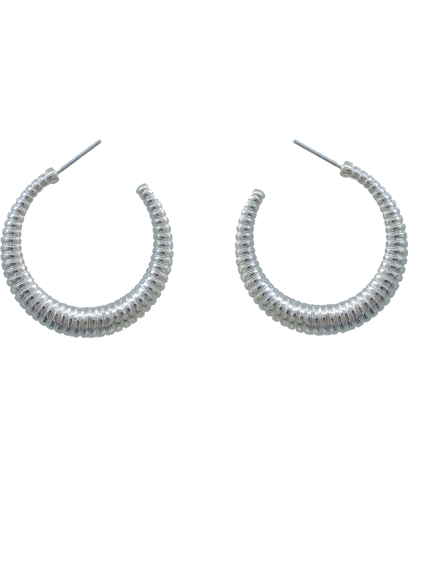 Time and Tru Women's Silver Plated C-Textured Hoop Earrings, 1 Pair