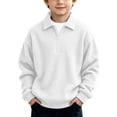 thumbnail image 2 of DJDLJWCJ Big Boys Lapel Sweatshirt Half Zip Long Sleeve polo Shirt Solid Color Loose Fit Pullover Tops White Size 3T, 2 of 10