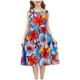 thumbnail image 2 of SGFCWSX Girls Casual Swing Dress Graphic Print Sleeveless A-Line Summer Midi Sundress Red Size 8-9 Years, 2 of 5