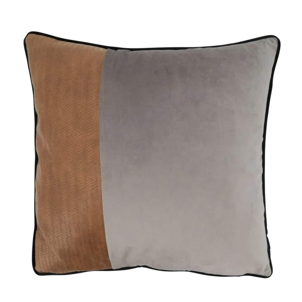 Texture Color Blocked TwoTone Velvet Decorative Throw Pillow Cover 18 x 18 Inch Caramel