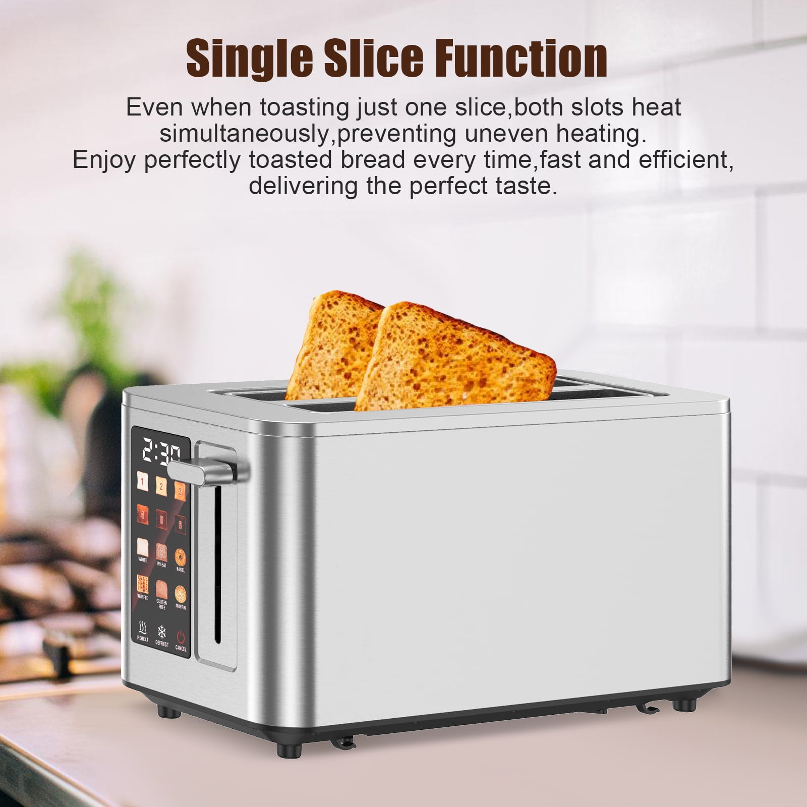 Touch Screen 4-Slice Toaster, Digital LCD Toaster with 4 Bread Types, 4 Shade Settings, Extra-Wide 1.5" Slots, 1400W