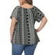 thumbnail image 3 of Blusa de vacaciones de mujer plus size bohemia de hombros descubiertos y manga corta con estampado 2X negra, 3 of 5