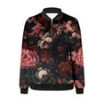 thumbnail image 4 of Womens Zip Up Bomber Jackets Casual Lightweight Fall Outerwear Floral Print Long Sleeve Travel Coat with Pocket (L, Black), 4 of 5