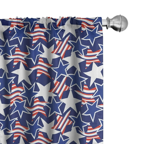 Ambesonne 4th of July Curtains, Patriotic American Star, Pair of 28"x95", Royal Blue White and Red
