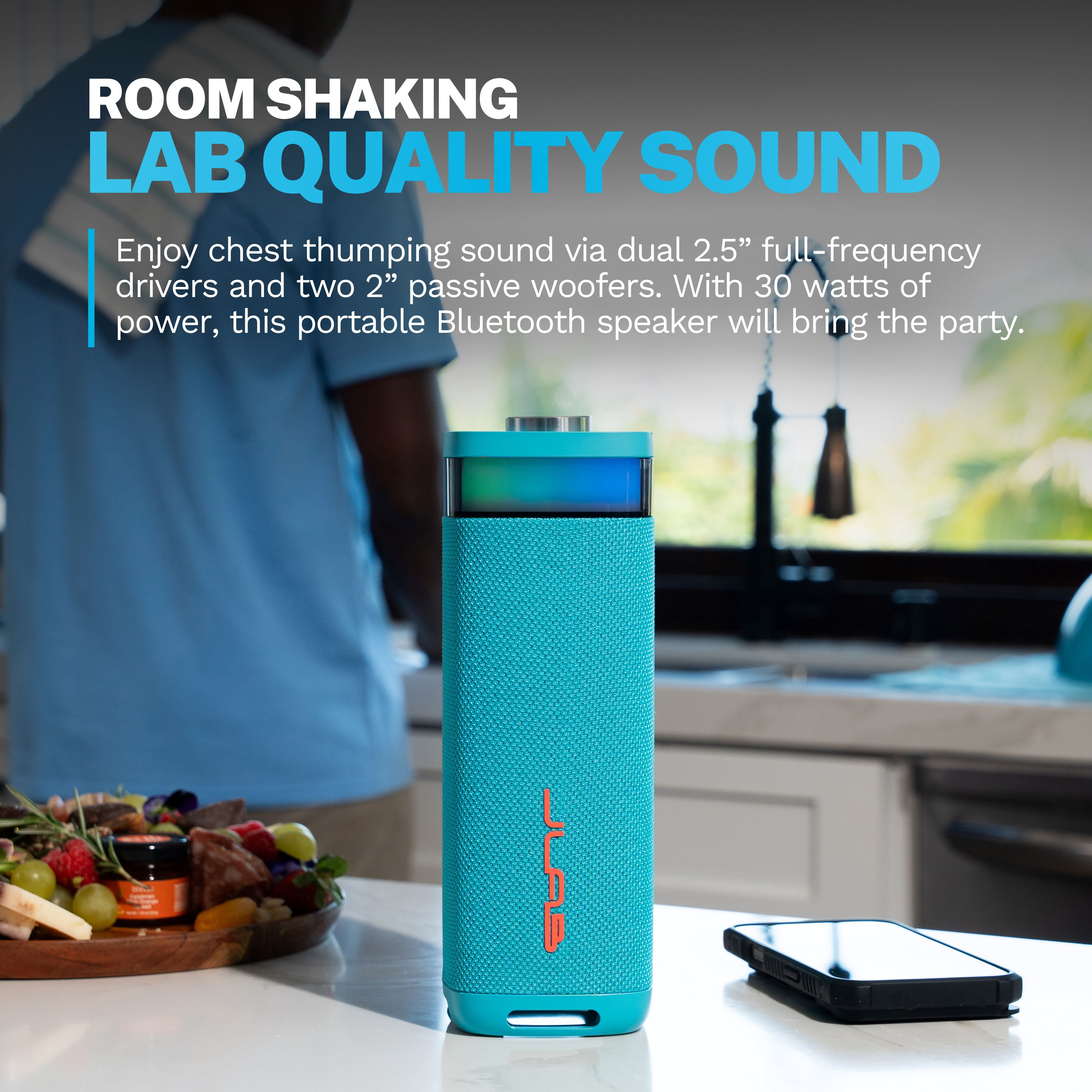 JLab JBuds Party Portable Bluetooth Speaker, 30W, 12 Hour Playtime, RGB Lighting, Splashproof, Navy