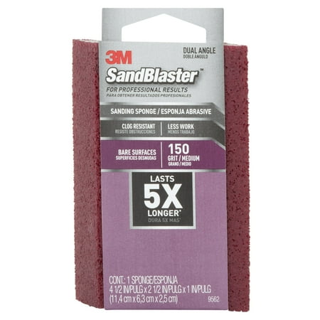 3M SandBlaster Dual Angle Sanding Sponge, Medium 150 Grit, 9562MASS