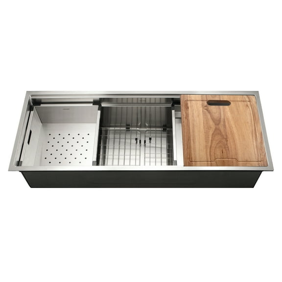 Houzer Novus 45 in Stainless Steel Undermount Single Bowl Dual Platform Workstation Kitchen Sink with Accessories - NVS-6500