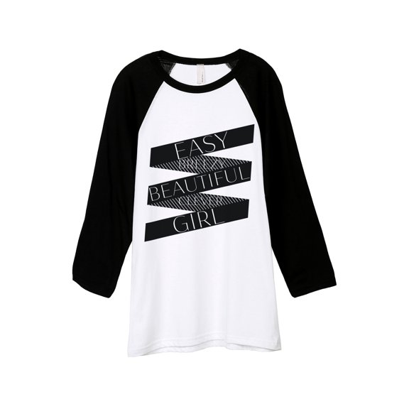 Easy Breezy Beautiful Clever Girl Unisex 3/4 Sleeves Baseball Raglan T-Shirt Tee White Black X-Small