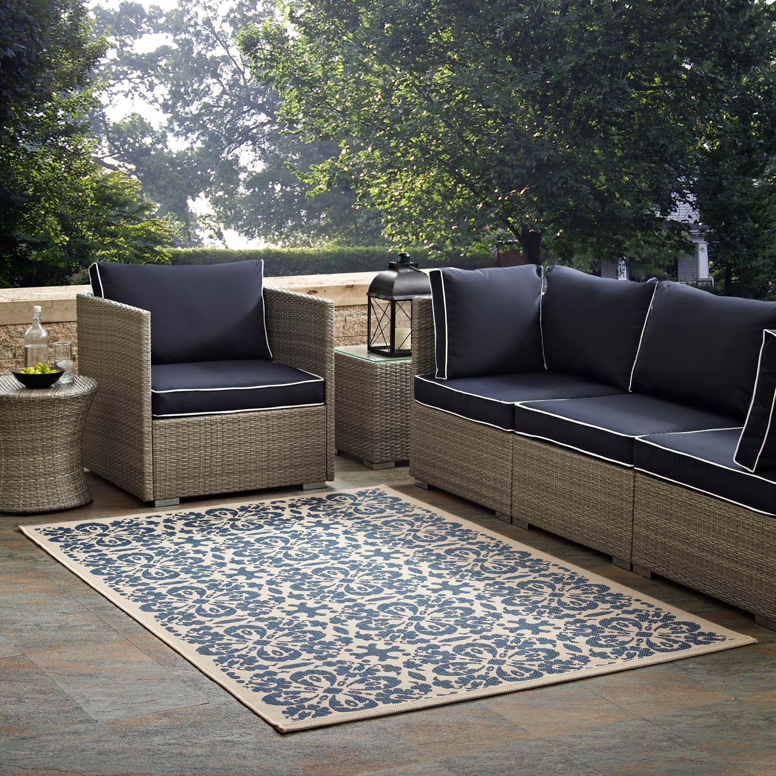 Modway Ariana Vintage Floral Trellis 5x8 Indoor and Outdoor Area Rug in