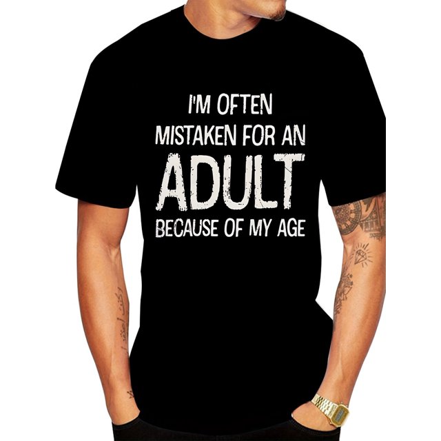 1pc Alai Selection Men's Round Neck 3D Printed T-Shirt - Funny "I'm Often Mistaken for an Adult" Graphic, Slight Stretch, Machine Washable, All-Season Casual Summer Tee, Casual Sporty Tee