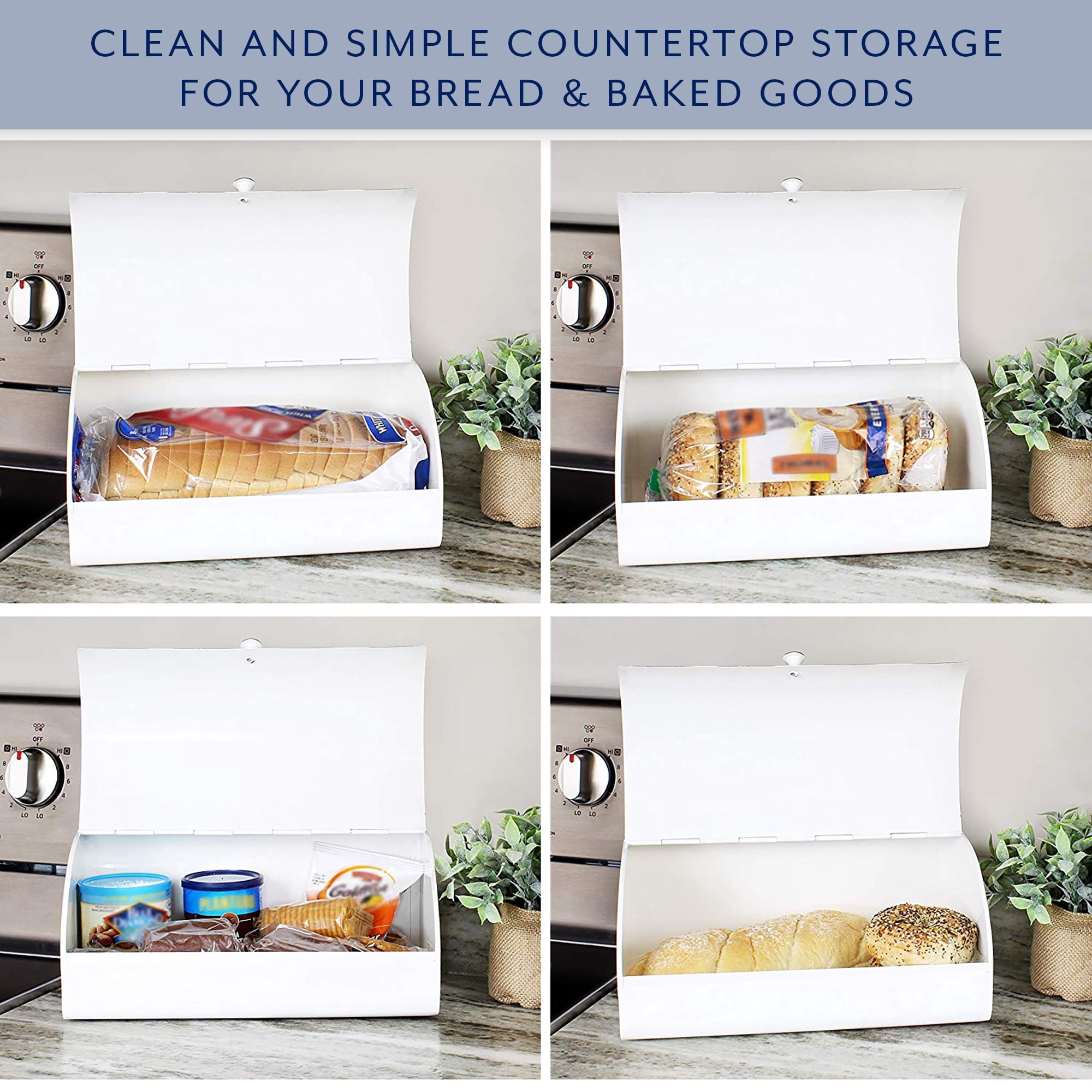 AuldHome Retro Kitchen Countertop Bread Box; White Enamelware