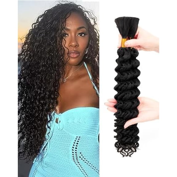 Deep Wave Bulk Braiding Hair-Wet and Wavy Human Braiding Hair,18 Inches 2 Black,No Weft Bohemian Curly Hair Bundle for DIY(18"-2 ,1B#)