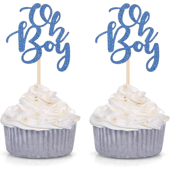 Oh Boy Cupcake Toppers Baby Boy Birthday Party Decorations Baby Shower Appetizer Picks - 12pcs - Navy Blue