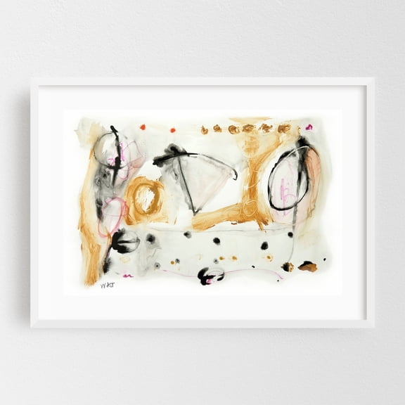 Resonance Series Number 4 - Mixed Media Abstract Modern Art Minimalist Geometric Pastel Surrealism Boho White Framed Wall Art Print 16 x 24 inches