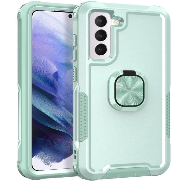 Galaxy S21 FE 6.4" 2021 Case, Multi-Layer Anti-Drop Case with Ring Kickstand & Car Mount Shockproof Protective Case  S21 FE Ladies Women Men, Green