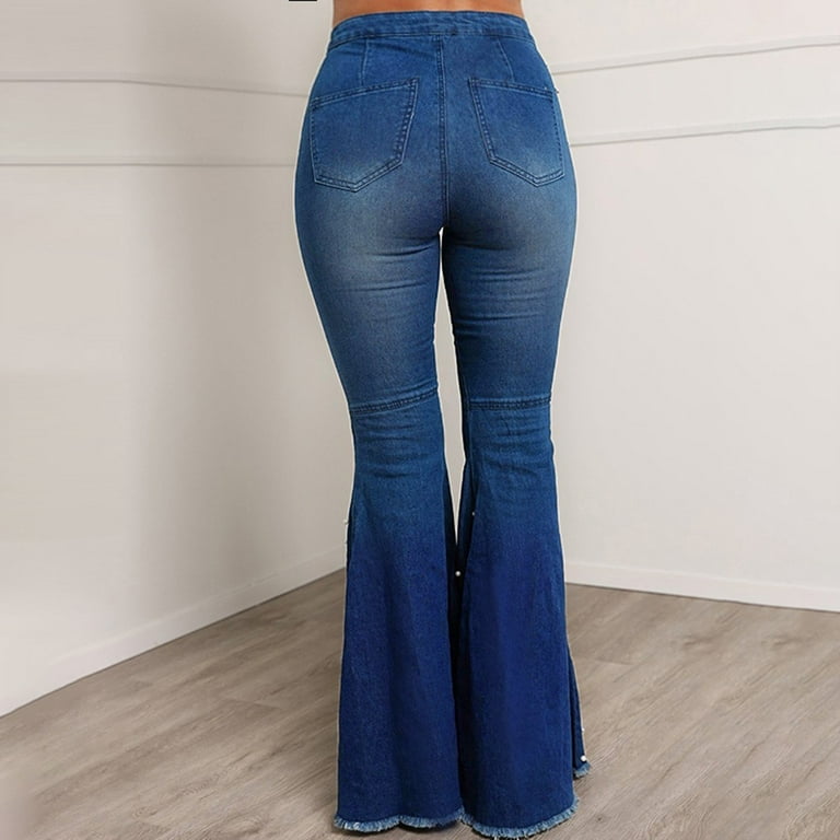 Bell Bottom Jeans For Women High Waist Jeans Button Tassel Pants