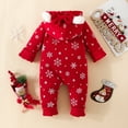 thumbnail image 4 of XDZJLR Baby Flannel Christmas Pajamas Boys Girls Toddler Kids Cute Solid Long Sleeves Xmas Cartoon Ear Hooded Romper Jumpsuit Outfits Sleepwear Red 3-6 Months, 4 of 7