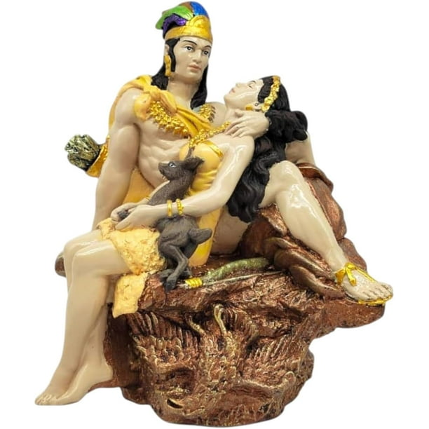 MORÍN Imágenes | Figura decorativa | Azteca con mujer durmiendo sobre piedra 22 |cm | Resina pintada a mano