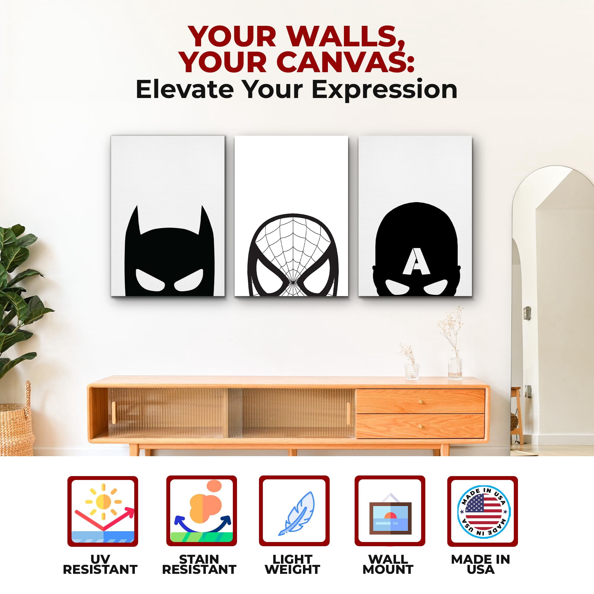 Black and White Canvas Wall Art by DreamController Set of 3 - 16x24 inches Wall Decor | HD Printed & Wooden framed wall art | Modern Wall Decor for Bedroom, Living Room, Office, Kids Room | Made in U