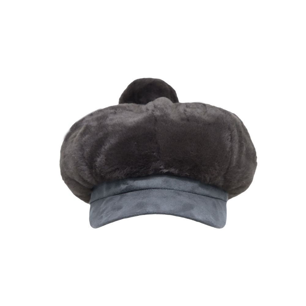 WITHMOONS Winter Fuzzy Pom Fleece Y2K Newsboy Hat Suede Brim