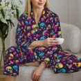 thumbnail image 6 of Fuzoiu rainbow color mushroom Skull Print Women's Long-Sleeved Pajama,Lounge Button Down Nightwear,Womens Notch Collar Pajama Set-XX-Large, 6 of 7