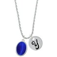 thumbnail image 1 of Delight Jewelry Silvertone Small Blue Imitation Cat's Eye Silvertone Script Initial Disc - Y - Charm Necklace, 20"+3", 1 of 4
