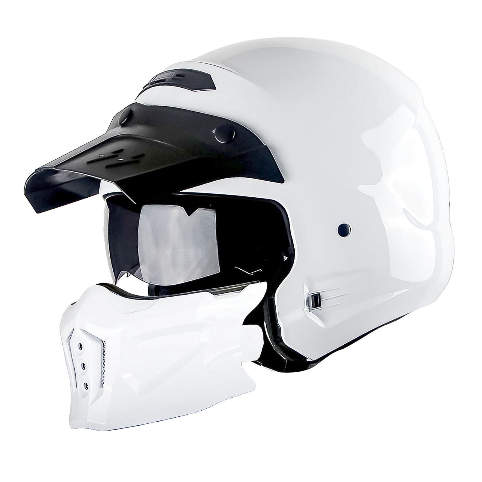 1Storm Motorcycle Full Face Helmet Open Face Helmet with Smoked Shield (Detachable Visor & Face Mask): HKY881S-E Glossy White
