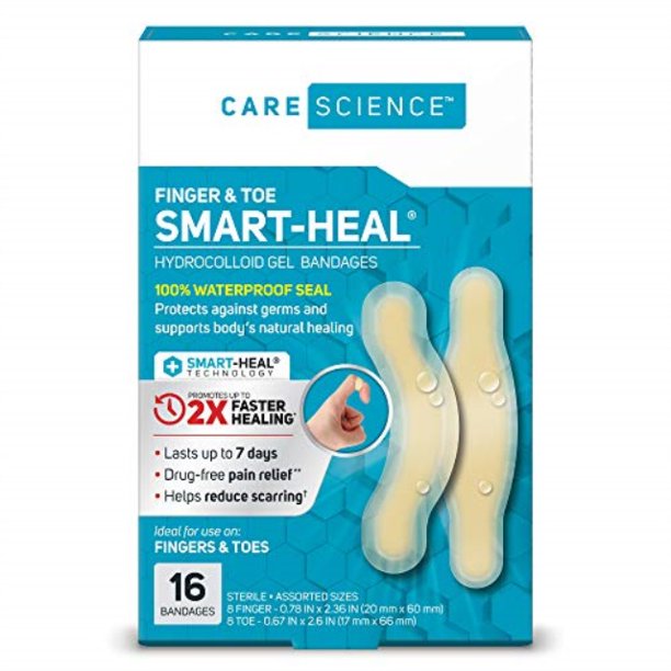 care science fast healing hydrocolloid gel bandages, fingers & toes, 16 ct 100 waterproof