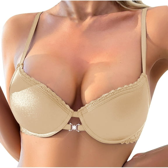 Kaemgyyd Push up Bras for Women Fashion No Underwire Spaghetti Strap Bra Deep V Neck Padded Wireless Plunge Bralettes