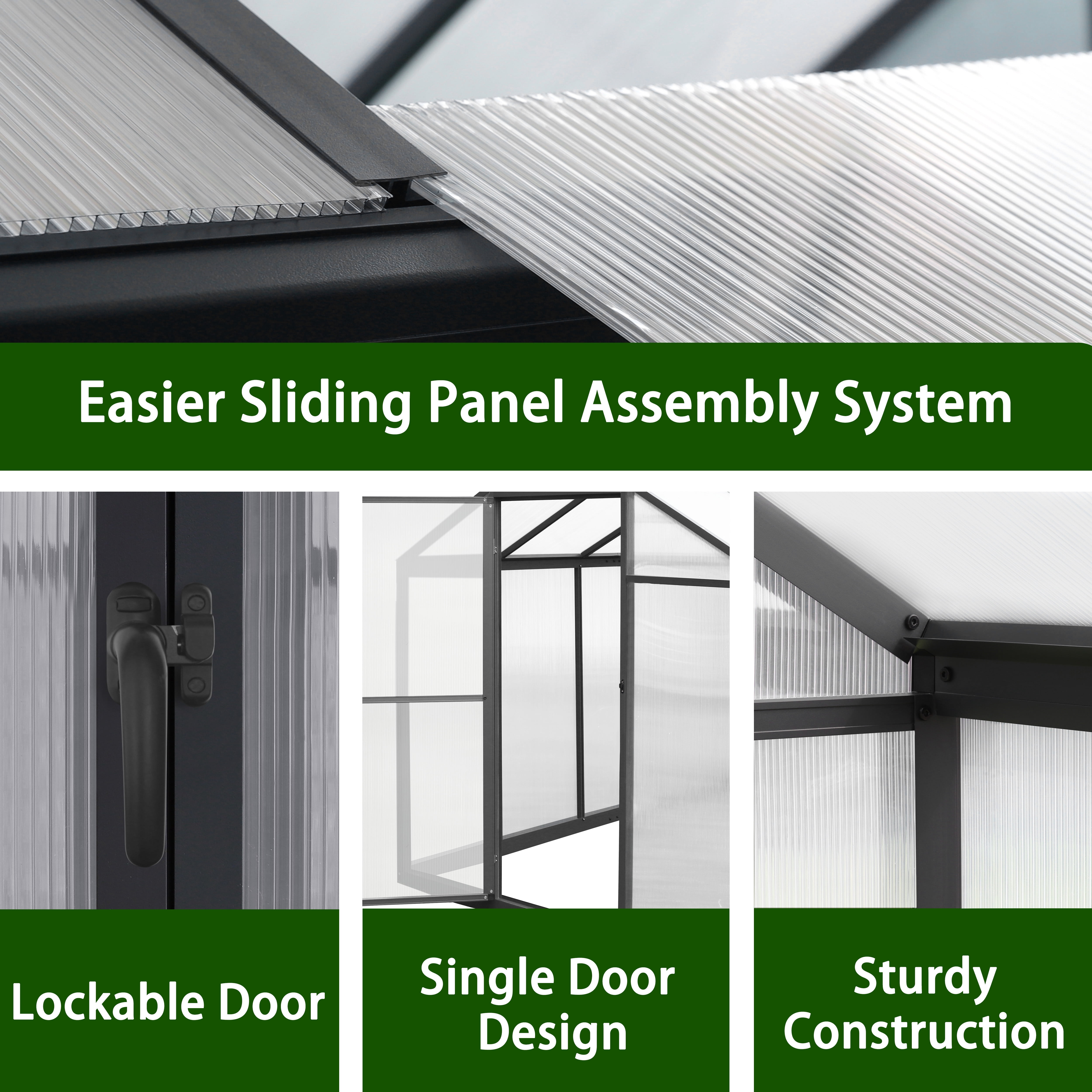 VEIKOUS 6' x 10' Walk-in Polycarbonate Greenhouse for Outdoor with Aluminum Frame, Lockable Door and Window , Gray