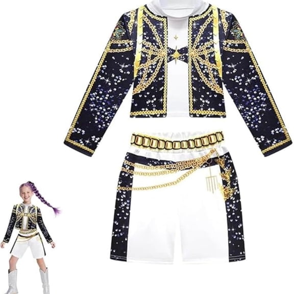 G'irls Popular Singer Cosplay Costume, 3-Piece Pop Idol Group Cosplay Outfit with Jacket, Top & Shorts for Halloween Cosplay & Stage Performance Dress Up