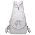 thumbnail image 2 of Mochila de cuero lavado de alta calidad para mujer, moderna mochila 3 en 1 con bordado, mochila de viaje informal para niñas, 2 of 5