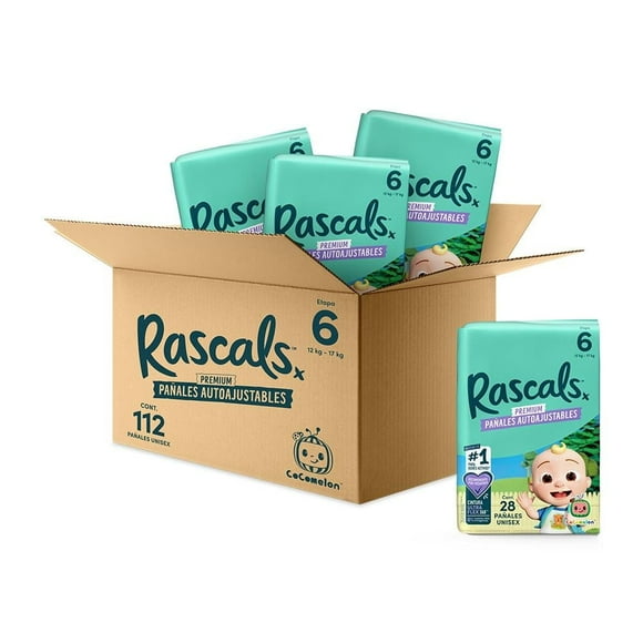 Pañales autoajustables Rascals Etapa 6 Unisex 112 piezas