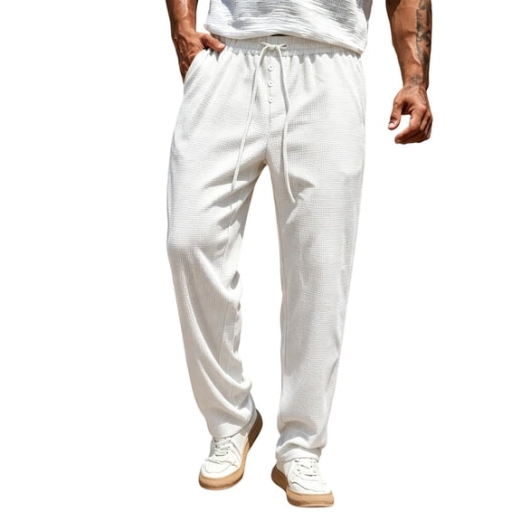Lmnyox Men's Sweatpants Wide Leg Solid Color Elastic Waist Drawstring Sports Pants Loose Textured Joggers with Pockets