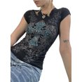 thumbnail image 4 of T Shirts for Women Fairy Grunge Clothes Cross Wings Print Short Sleeve Tops 2000s Tees, 4 of 6