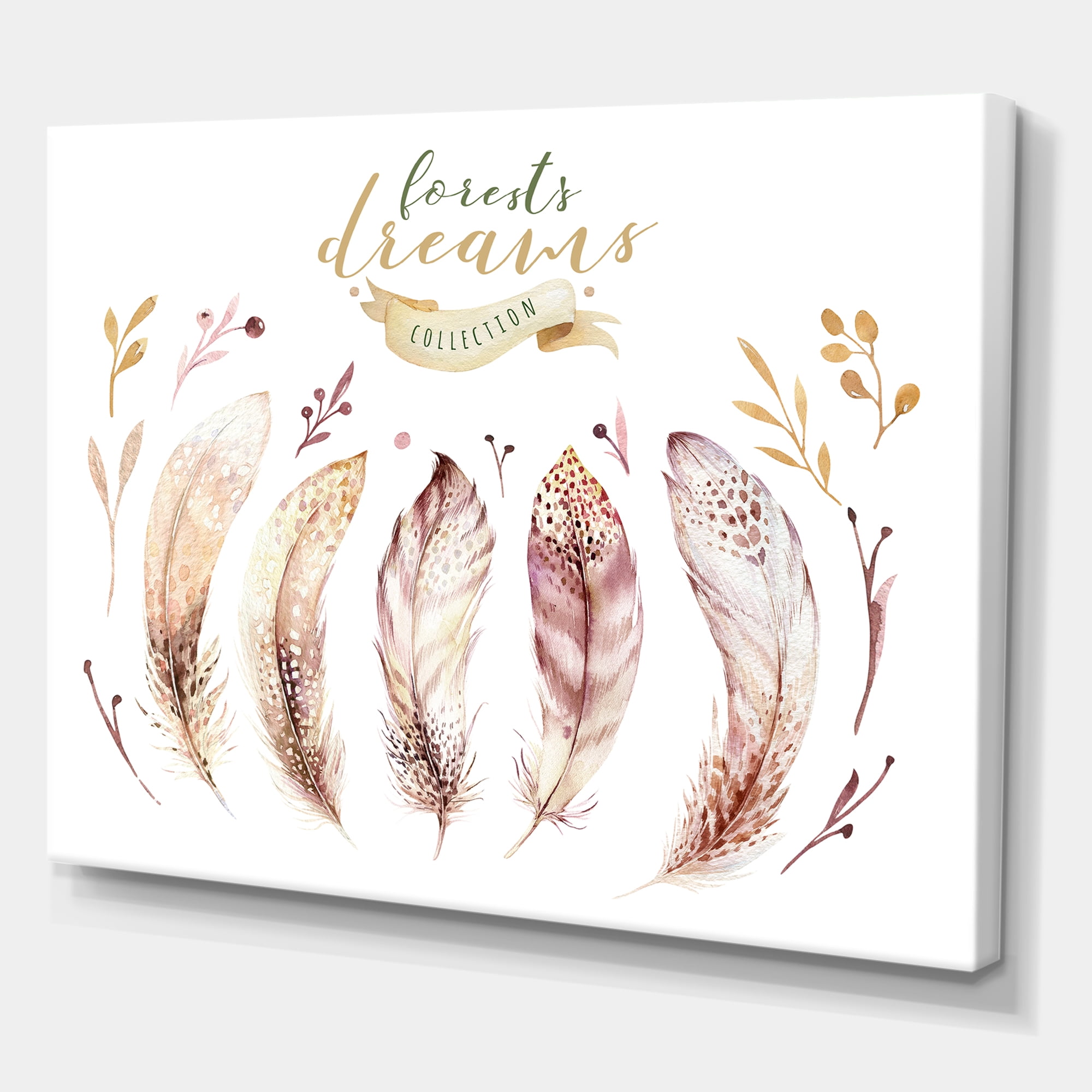 Designart ' Vital Feathers In Ethnic Boho Style ' Bohemian & Eclectic Canvas Wall Art Print