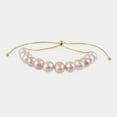 thumbnail image 2 of Pink Pearl 8mm Round Shape Smooth Cut Beads 7 inch Adjustable Gold Plated Clasp Bracelet for men, women, unisex. Link Chain Stacking Bracelet.|LINK_05481, 2 of 5