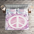 thumbnail image 2 of Ambesonne Groovy Quilted Coverlet 3 Pcs, Peace Sign and Swirls, King Size, Pink Blue White, 2 of 2