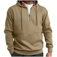 thumbnail image 5 of CFLVAEK Big and Tall Mens Hoodies Quarter Zip Hoodie Sweatshirts Casual Long Sleeve Workout Hooded Pullover Tops 2025 Khaki XXXL, 5 of 10