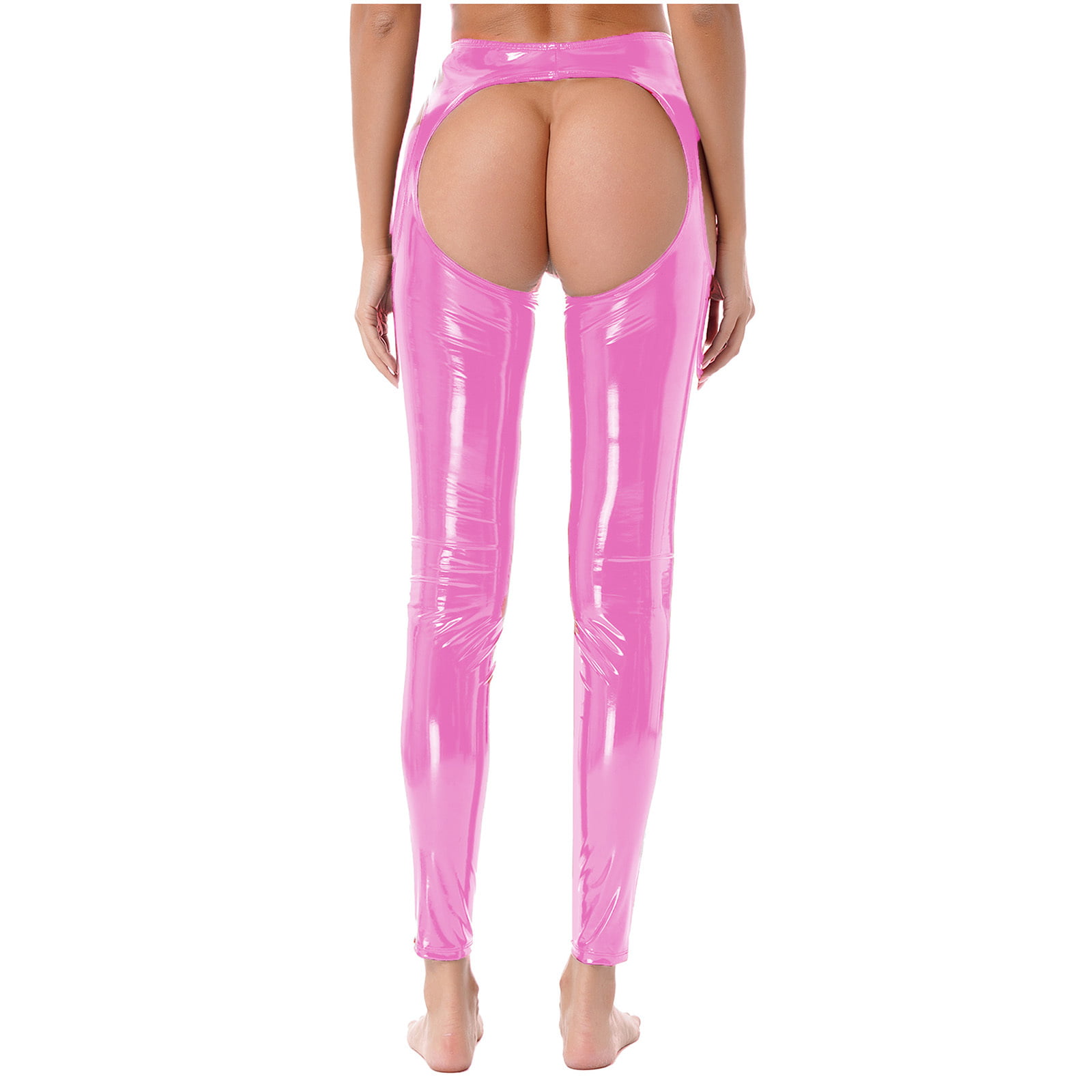YONGHS Women's Patent Leather Hollowing Out Bottoms Leggings Long