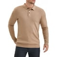 thumbnail image 4 of Men's Long Sleeve Solid Color Pullover Business Knitted Polo Shirt S Khaki, 4 of 6