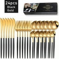 thumbnail image 6 of MYVIT Black Gold Silverware Set 24 Piece Forks and Spoons Dinner Knives Flatware Set Mirror Polished Gold Utensils Cutlery Set Service for 6,Dishwasher Safe Gold Kitchen Accessories, 6 of 10