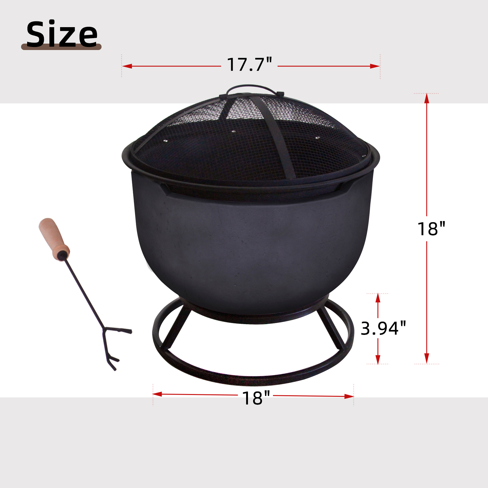 Afterglow Round Terrafab Outdoor Wood Burning Fire Pit with Safe Spark Screen and Height Increase Frame Stand, Dark Gray