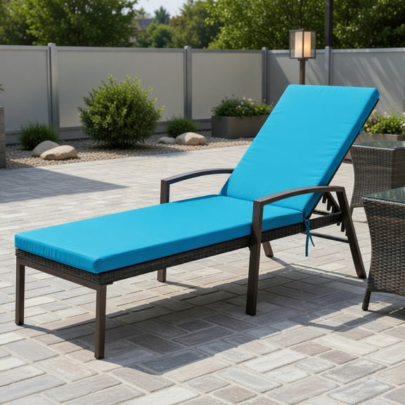 Topcobe Patio Rattan Lounge Chaise Recliner with Back Adjustable Cushioned, Outdoor Patio Furniture for Balcony Garden Backyard-Turquoise