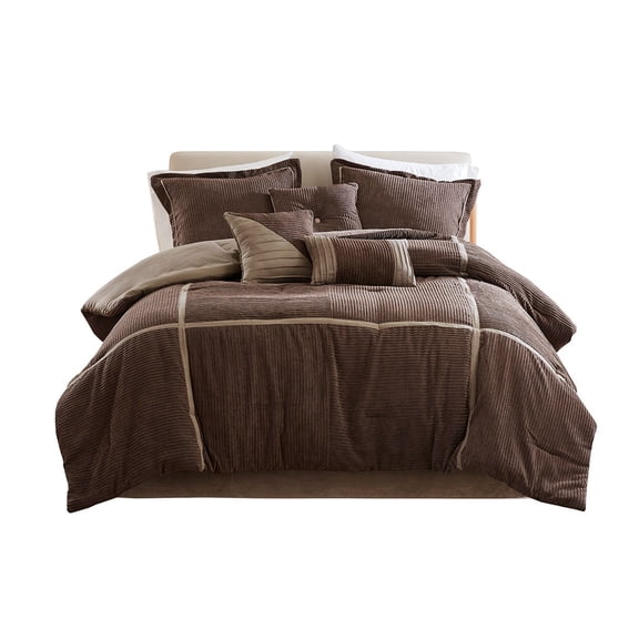 Gracie Mills Barlow 7-Piece Comforter Set in Taupe and Chocolate Brown