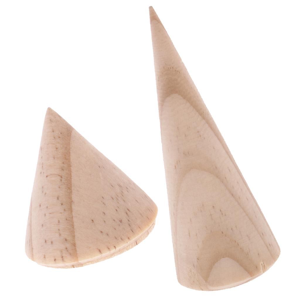 10Pcs Unfinished Wooden Cone Wedding Ring Band Jewelry Display Stand 3 x 8cm 