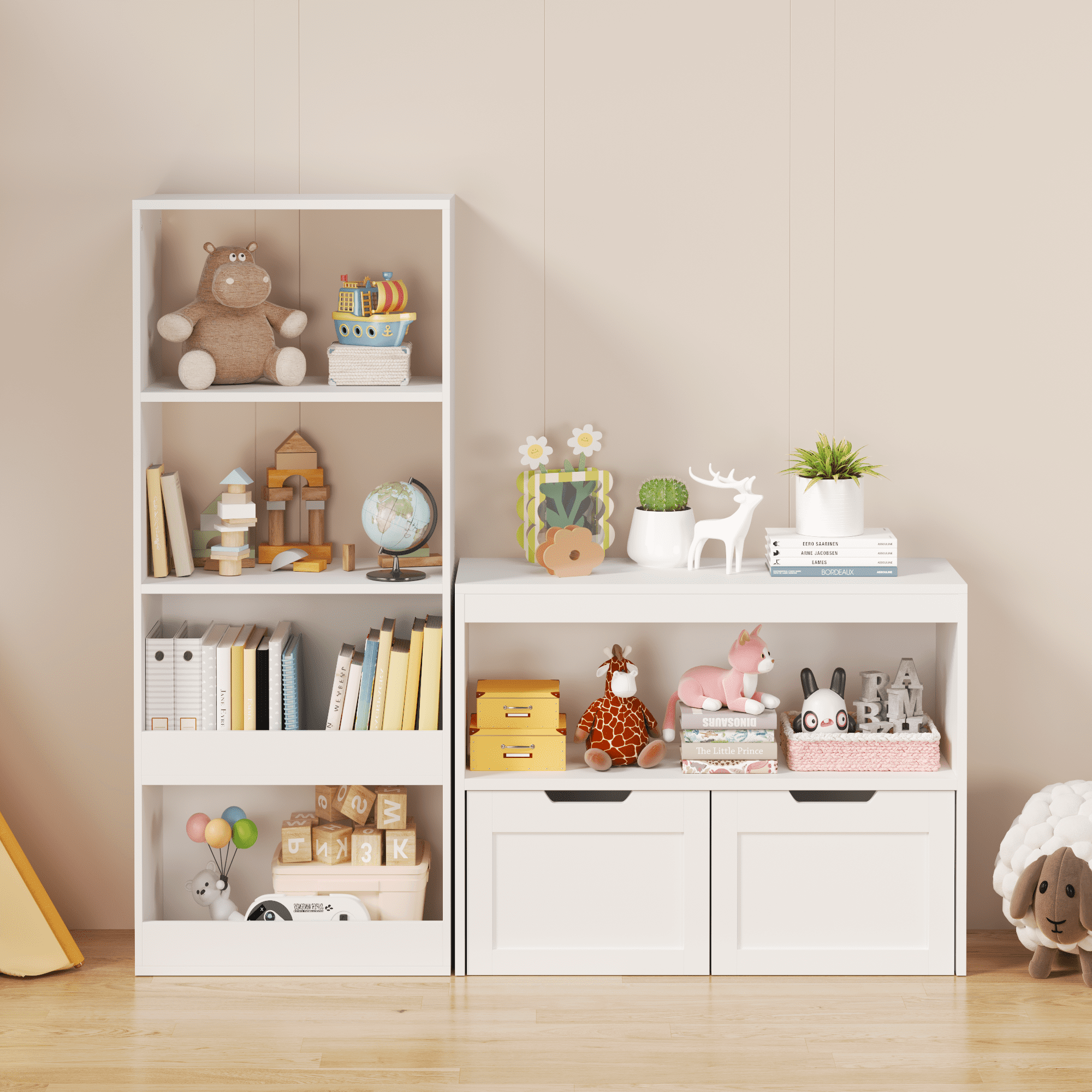 Aromei Toy Storage Cabinet with Open Shelf & 2 Drawers, Storage Organizer for Playrooms & Bedrooms, White