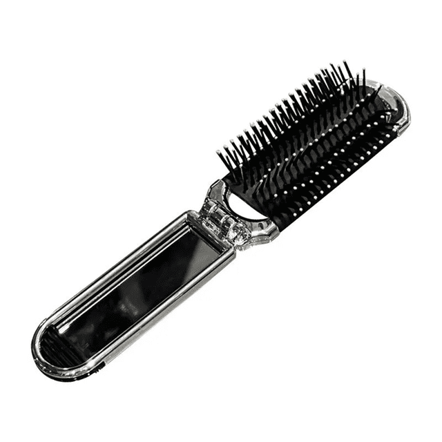 2-in-1 Portable Folding Comb & Mirror - Diamond Air Cushion, Rhinestone Bling, Compact Travel Hair Brush & Makeup Tool