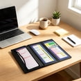 thumbnail image 5 of Black Portable 3-Fold Clipboard File Folder, Plastic Expanding Letter Size Document Organizer With Elastic Strap, 3-Compartment Business Portfolio for Office Travel, Include 3 Decorative Stickers, 5 of 6