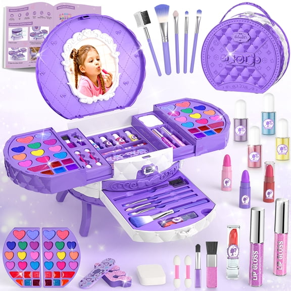 PERRYHOME Kids Makeup Kit for Girl, Real Washable Makeup Set for Little Girls Play Makeup Toy Beauty Set Christmas & Birthday Gift for 3-12 Year Old Girls Toys Girls Gifts